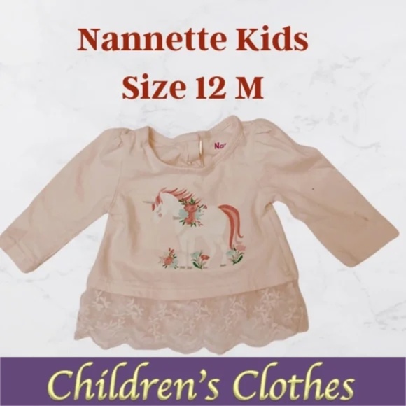 Nannette Kids Girls Dress 12 Month Size - Light Pink with Unicorn on Front - Picture 1 of 8